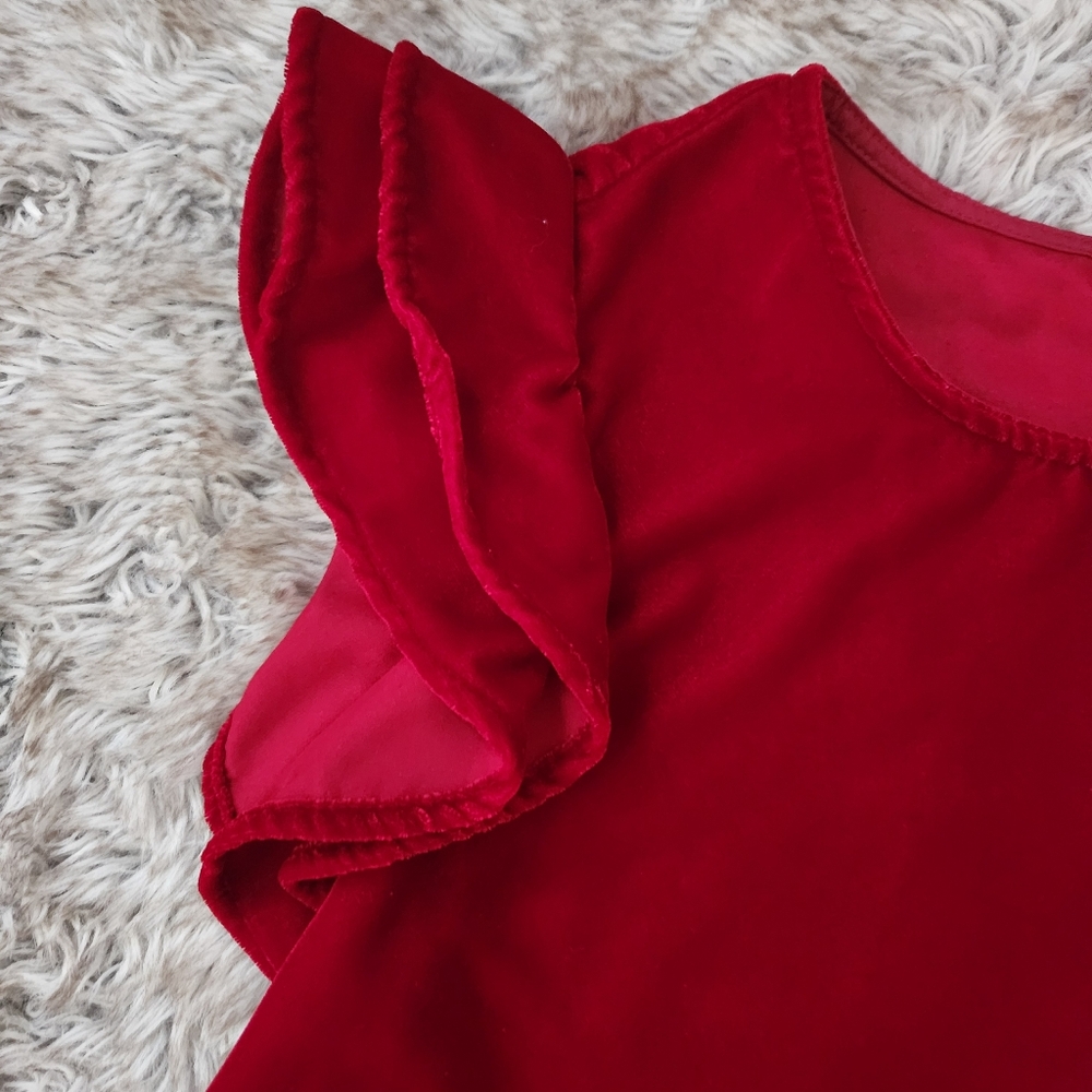 Zara Basic Collection Red Velvet Flutter Sleeve T… - image 2